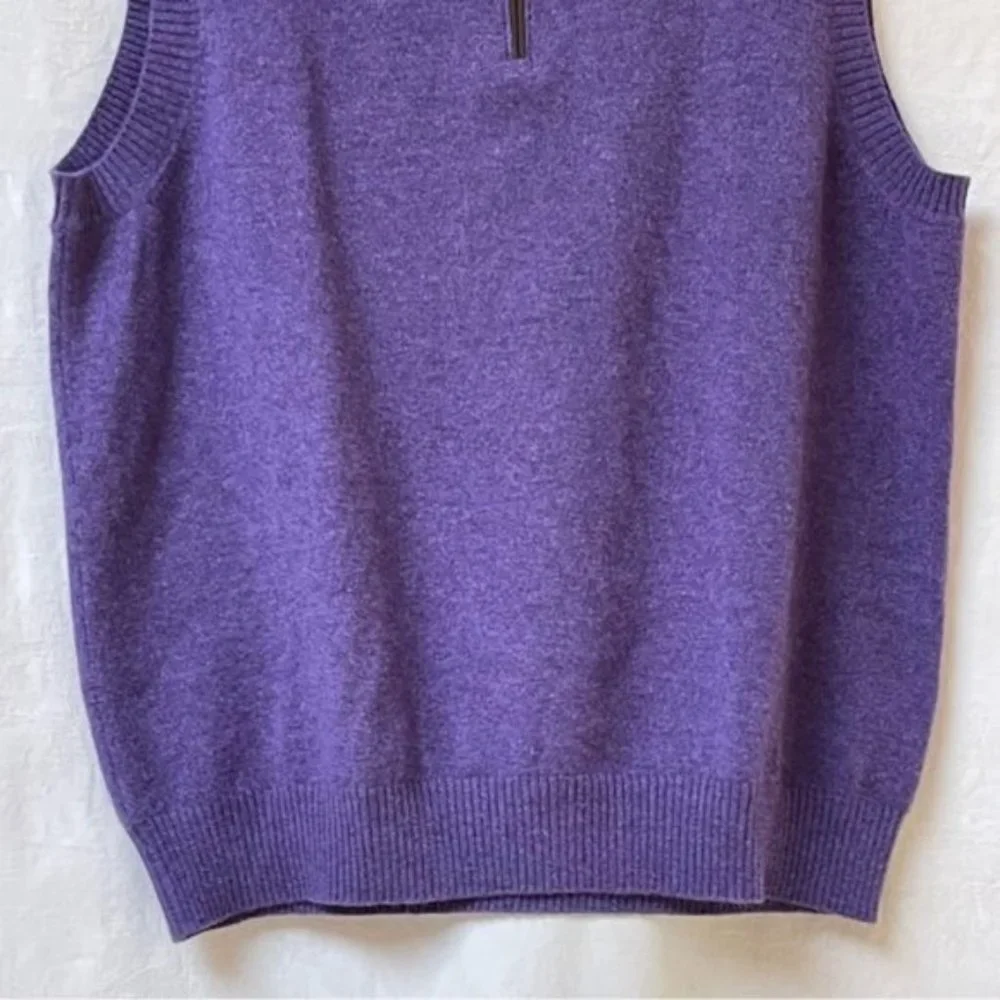 Kinross Cashmere Knit Vest Womens Medium Cashmere Half Zip Winter Purple Jacket - Picture 3 of 11